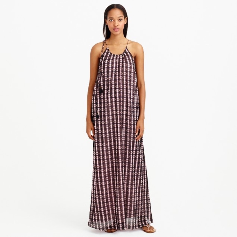 J. Crew Shoulder Tie Maxi Dress Shadow Diamond